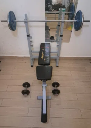 Complete Home Gym Set – Bench Press + Rack + Barbell + Weights + Dumbbells (Ready to Use)