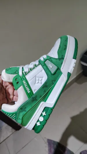 Louis Vuitton Trainer Green Monogram Denim White