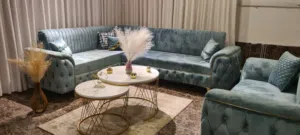 كورنر للبيع مستعجل   9 مقاعد لون تركواز خشب سويد  قماشه مخمل لينون تركي ناعم