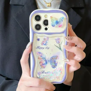 Colorful Butterfly Push Window Camera Lens Protector Case for IPhone 15 Pro Max