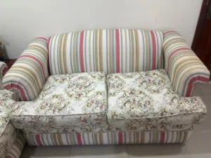 Seven seater sofa set with 6 cushions, one teapoy and four side tables Negotiable