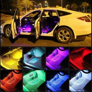 اضائه سيارة مخفيه تضئ الوان LED لارضيات السيارة عدد 4 قطع مع ريموت سهل التركيب على الولاعه ضوء ليد