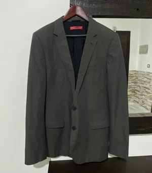 HUGO Hugo Boss Blazer Jacket Mens 42L Charcoal Grey Pick Stitch Sport Coat Aiko