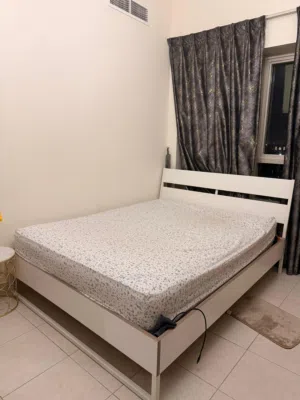 White Wooden Double Bed(queen size) with Mattress (Good Condition)