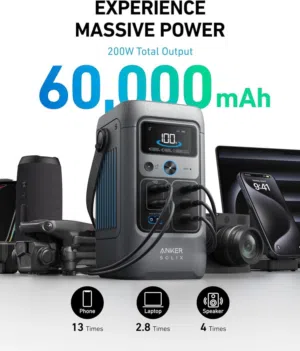 مولد كهرباء متنقل Anker SOLIX C200 بطارية طاقة 200W يشغل راوتر وتلفزيون