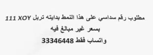 مطلوب رقم سداسي تربل 111 في البدايه والباقي مخربط