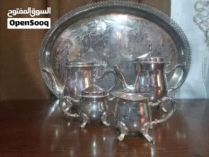طقم شاي نحاس مطلي فضة تراثي فخم للبيع