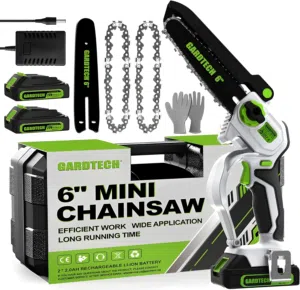 منشار سلسلة لاسلكي محمول Gardtech 6" Mini Chainsaw 20فولط جديد يأتي مع بطاريتين كامل الملحقات