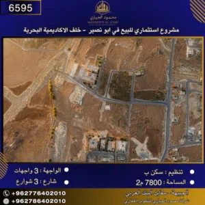 إعلان رقم (6595)  أرض مميزة للبيع في أبو نصير – خلف الأكاديمية البحرية