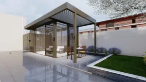 Aluminum Pergola, Wooden Pergola Glass Room, and Majils, with gypsum roof and lights