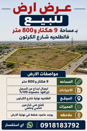 9 هكتار فالطلحيه نهاية شارع الكرتون