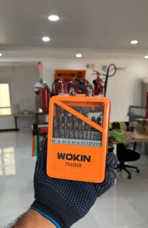 WOKIN 19PCS HSS TWIST DRILL BITS SET         19 رأس مثقاب حلزونية من الفولاذ متوفرة مع سياب للتجارة.