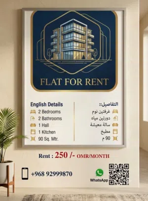 6th Floor 2BR Flat with Panasonic ACs & Beautiful Al Khoud Souq View!
