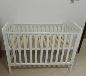 Baby Cot Bed White Wooden Crib Fixed Side Safe Baby Bed