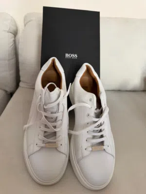 White BOSS Leather Sneakers - Size UK 9