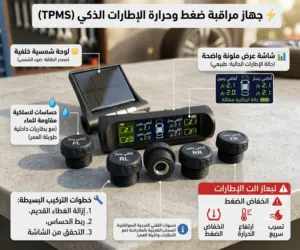 حافظ على سلامتك وراحة بالك أثناء القيادة!  جهاز مراقبة ضغط وحرارة الإطارات الذكي (TPMS) يعطيك