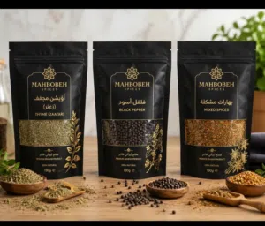 بهارات إيرانية فاخرة – زعفران، زعتر، فلفل وتوابل طبيعية