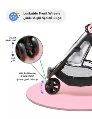 عربة أطفال بثلاث عجلات خفيفة الوزن وسريعة الطى بيد واحدة مع صينية