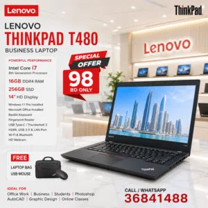 Lenovo Core i7 8th Gen T480 Laptop 16GB Ram 256GB SSD Win 11 Pro Office Ready