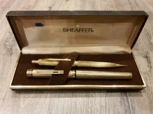 اقلام طقم اقلام امريكي انتيك مطلي ذهب Sheaffer300Herringbone23K Gold  Filled NOS 1970sInlaid 14K Nib