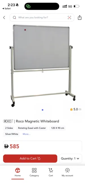 صبوره بيضا مع مغناطيس ، وجهين و ستاند 120x90 cm