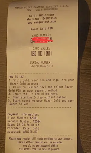 RAZER GOLD VOUCHER 100$