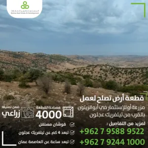 ارض في عجلون بالقرب من التيلفريك (ابو الزيتون) / 4000 متر