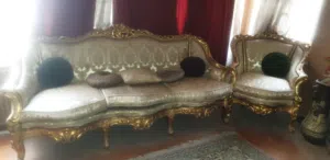 انتريه مدهب انتيك وحالة ممتازة كنبة واثنين كرسي وطربيزه رخام -ويوجد غرف نوم وسفرة ومعيشة وصالون