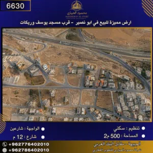 إعلان رقم (6630) أرض سكنية للبيع في أبو نصير – قرب مسجد يوسف الوريكات