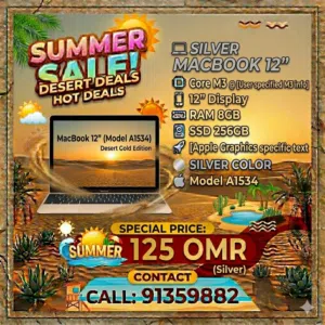 MACBOOK 2017 CORE M3,RAM 8GB,SSD 256GB SCREEN 12 MODEL A1534