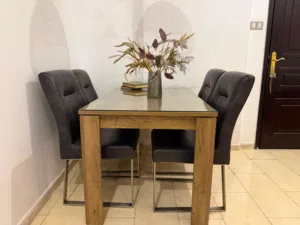 Dining Table with 4 Chairs + Custom Glass Top for Sale..