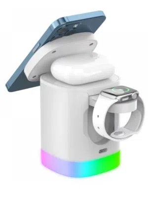 Wireless charger Folding 3 in 1 Magnetic Fast charging Station With lamp for apple model T15 white