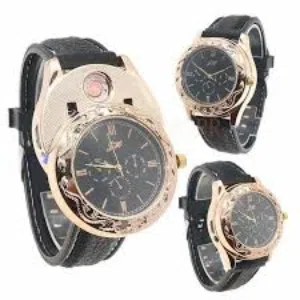 ساعة يد مع قداحه الكترونيه داخل باكيت هديه انيق و وصلة الشحن للقداحه   ساعه ساعات ولاعه