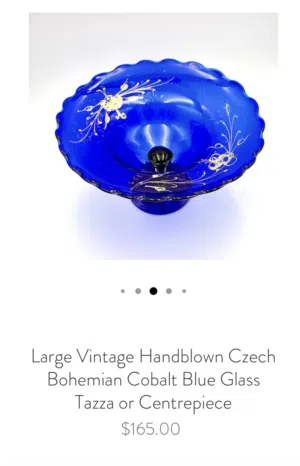 Vintage Electric Blue Consol Bowl With Gold Accent Christmas Pedestal Christmas وعاء نفخ يدوي مذهب