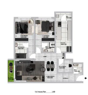 2BHK-شقة مكونه من غرفتين +غرفة خادمه + بلكون