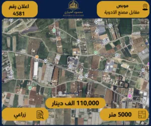 رقم الإعلان: (4581) أرض زراعية للبيع في موبص – قرب مصنع الأدوية / 5000 م2