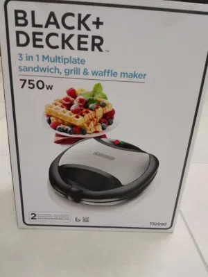 Black and Decker 3 in 1 sandwich ,grill and waffle toaster.