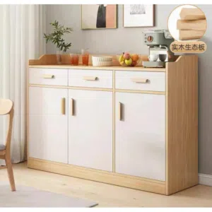 خزانة خشبية عريضة متعددة الاستخدام لون بيج و ابيض المقاس 120*35*80 سم