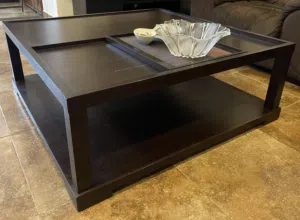 Modern Dark Wood Coffee Table with Sliding Tray