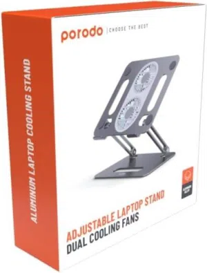 Porodo Adjustable Laptop Stand with Dual Cooling Fans PD-ALSCF-GY – Foldable Laptop Holder with Cool
