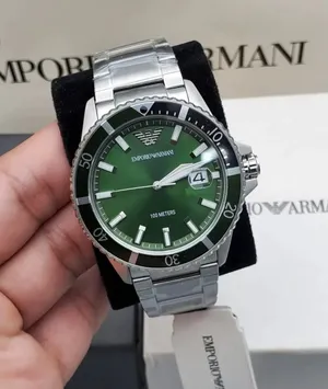 Original EMPORIO ARMANI AR11338 DIVER STAINLESS STEEL SILVER & GREEN TONE MENS WATCH