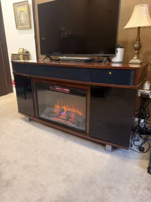 TV table with built in fireplace + Speakers