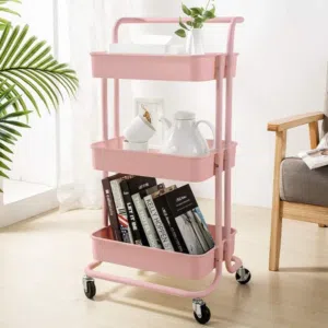 3 tier metal rack for office and home use with wheels