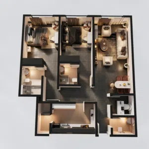 2BHK-شقة من غرفتين + غرفة خادمه