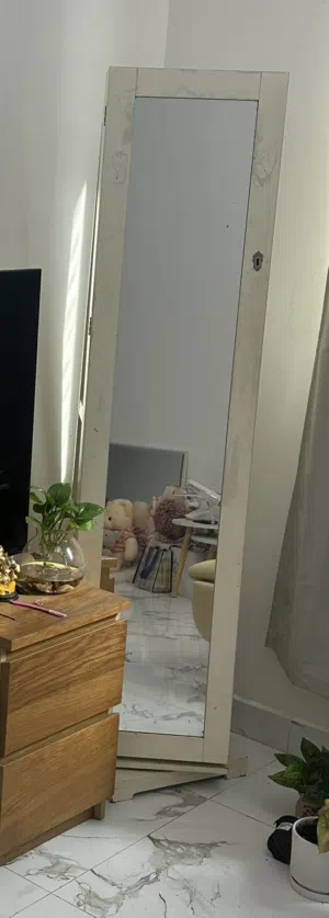 Full-length Leaning Wall Mirror - White Frame with storage space