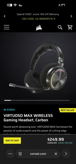 سماعة VIRTUOSO MAX WIRELESS Gaming Headset, Carbon