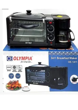 Olympia 3-in-1 All-in-One Breakfast Maker Appliance – Combines Electric Oven, Coffee Maker, and Gril