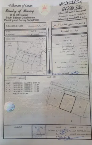 ارض سكنية للبيع في ولايه بركاء وبالتحديد في منطقه الياسمينة فالجنينه ب 15000 الف فقط