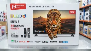 شاشة ناشونال سونيك 55 انش Full HD smart افريمليس مع قاعده جداريه تتوفر لدينا خدمة التوصيل
