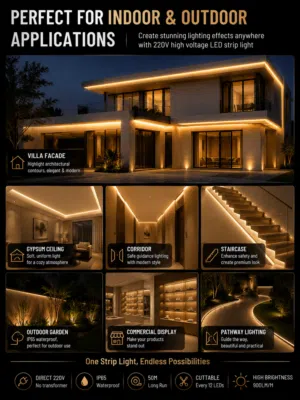 شريط LED سيليكون 220V مقاوم للماء – إضاءة داخلية وخارجية عالية الجودة